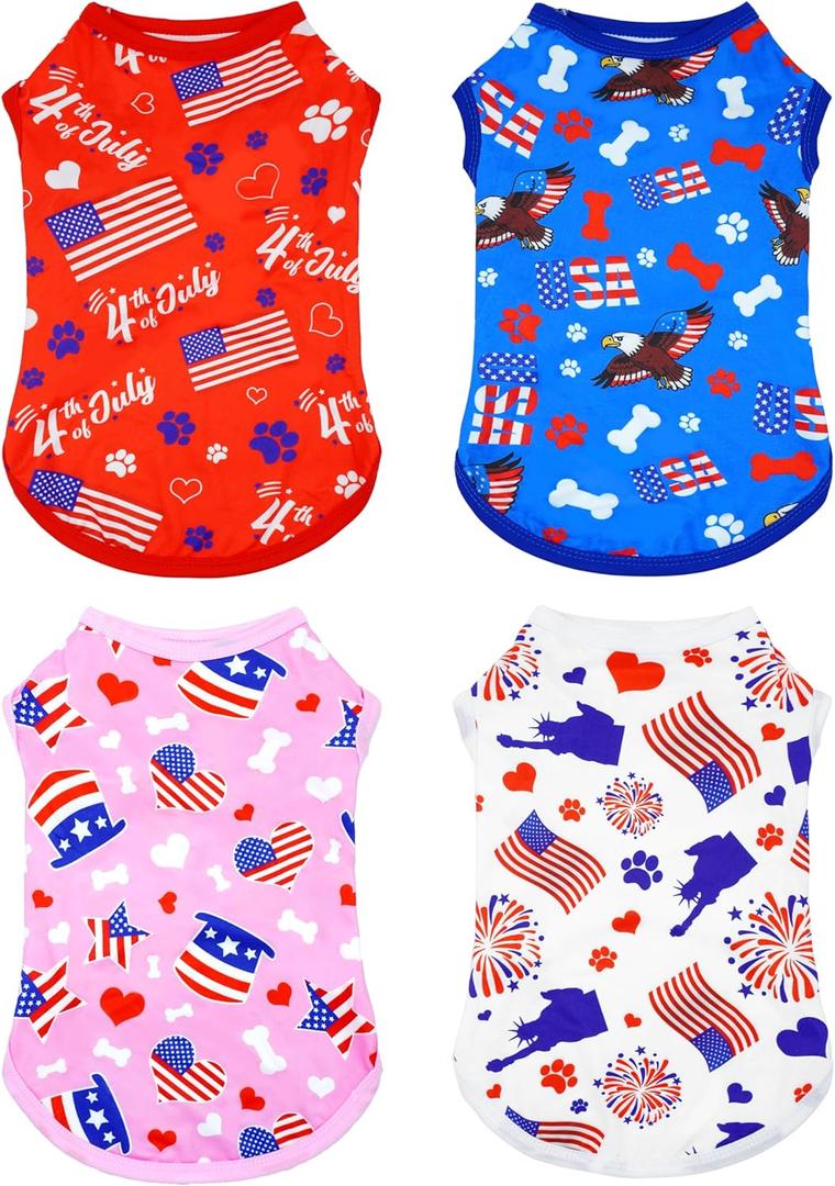 PET SHOW 4 Pack 4th of July Dog Clothes for Medium Large Dogs Patriotic Shirts Stripes Stars Vest American Flag T-Shirts for Independence Day Holiday Party Pets Tank Top Boy Girl (X-Large)