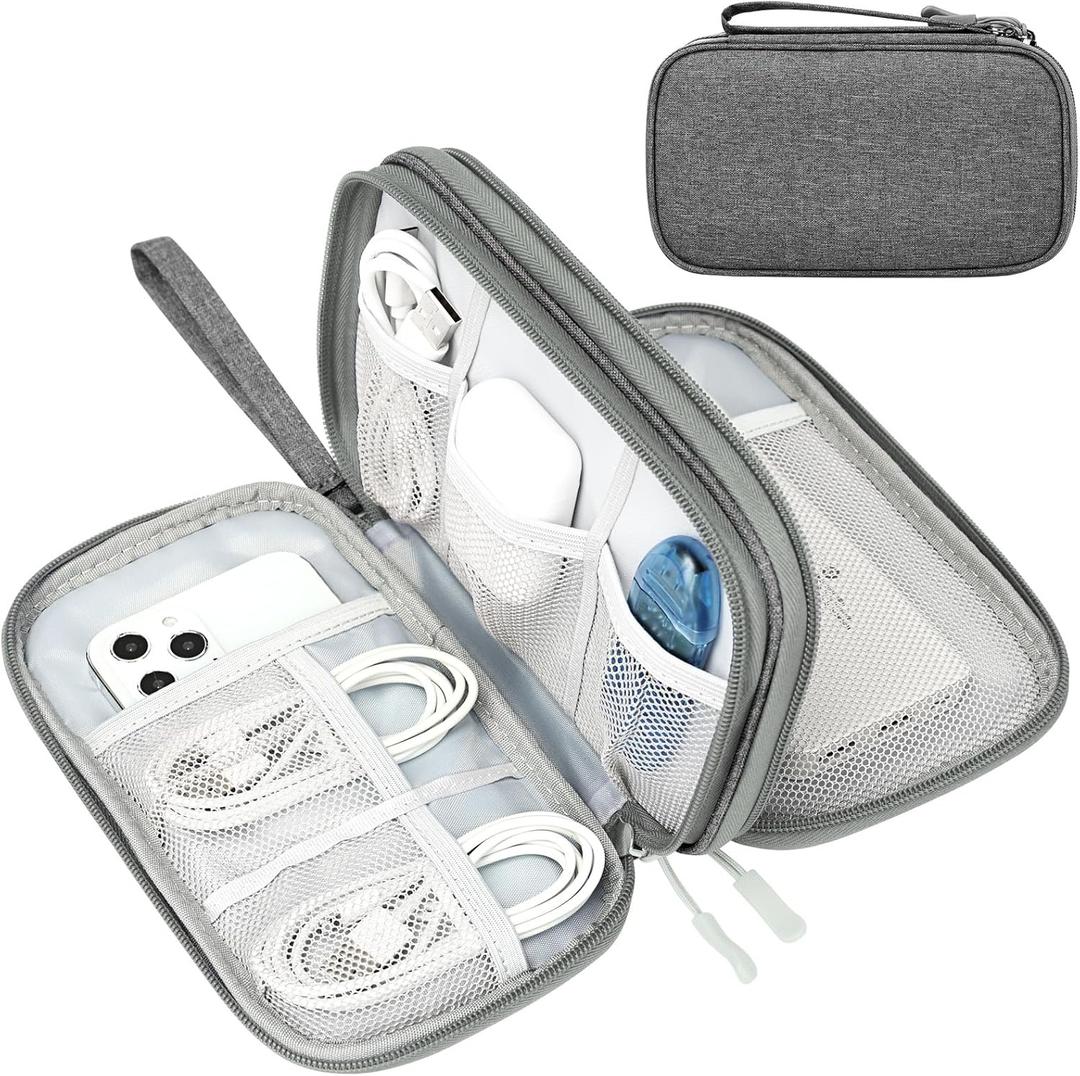 FYY Electronic Organizer, Travel Cable Organizer Bag Pouch Electronic Accessories Carry Case Portable Waterproof Double Layers Storage Bag for Cable, Cord, Charger, Phone, Medium Size, Dark Grey