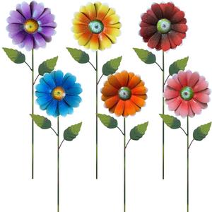 6 Pcs 22'' Metal Flower Garden Stakes, Outdoor Decor Stakes for Spring Decor, Rust and Weather Resistant Flowers with Shaking Head Yard Art for Outdoor Lawn Patio Pathway Decorations