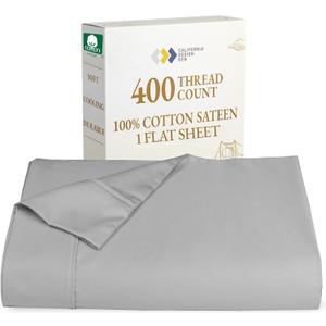 California Design Den King Size Flat Sheet, 400 Thread Count 100% Cotton Sheet, Sateen, Bed Sheets, Top Sheets, Single King Flat Sheet Only (Light Grey)