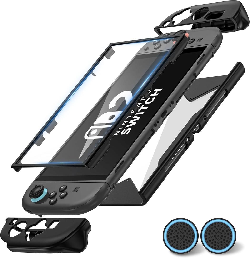 Protective Case for Nintendo Switch 2, Full Protection Switch 2 Cover, [Military-Grade Protection],TPU Shock-Absorption and Anti-Scratch withBult-in Screen Protector& 2 X Thumb Grip