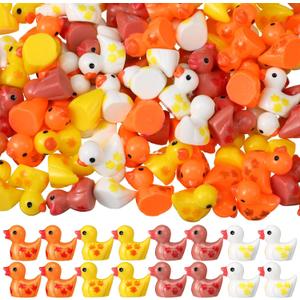 Realspring 100 Pcs Thanksgiving Mini Resin Ducks Tiny Maple Leave Duck Figurines Bulk for Garden Micro Landscape Thanksgiving Theme Leaf Patterns Ornament for Autumn Party Favors DIY Craft