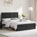 Wood Bed Frame, Full Size Wooden Platform Bed Frame with Headboard and Footboard Mattress Foundation Farmhouse Bedroom Furniture No Box Spring Needed (Black-only Bed)