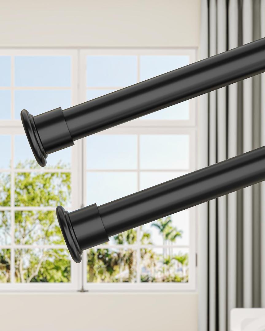 Tension Curtain Rod by EZFurni, 2 Sets 42-123 Inches, Heavy Duty Tension Rods for Windows, No Drilling Adjustable Curtain Rod for Patio, Hold Up Blackout Curtains and Non Slip, Black