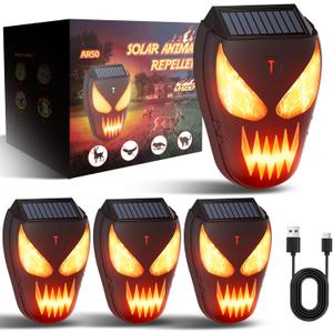 4 Pack Solar Powered Coyote Deterrent with Amber Dynamic Flashing Lights, Effective Coyote, Raccoon, Skunk, Deer & Hawk Deterrent, Waterproof Predator Light for Yards, Gardens & Chicken Coop