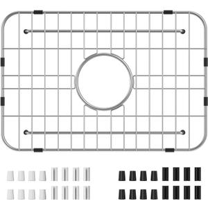 Sink Grid 18" X 12-1/2", Centered Drain with Corner Radius 1-1/2",304 Stainless Steel Material UPGRADED FOOT PADS, LESS PRONE TO WATER ACCUMULATION.