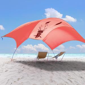 Beach Wind-Powered Shade Canopy, Portable Sun Shelter Tent, UPF 50+ UV Protection, Lightweight, Easy Set Up, 150 Sq. Ft. of Shade for up to 6 People, Burnt Coral