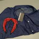 Women's Denim Crop Top with Red Polka Dot Bow Headbands, Halloween Costume, Cosplay Outfit (Medium, Blue)