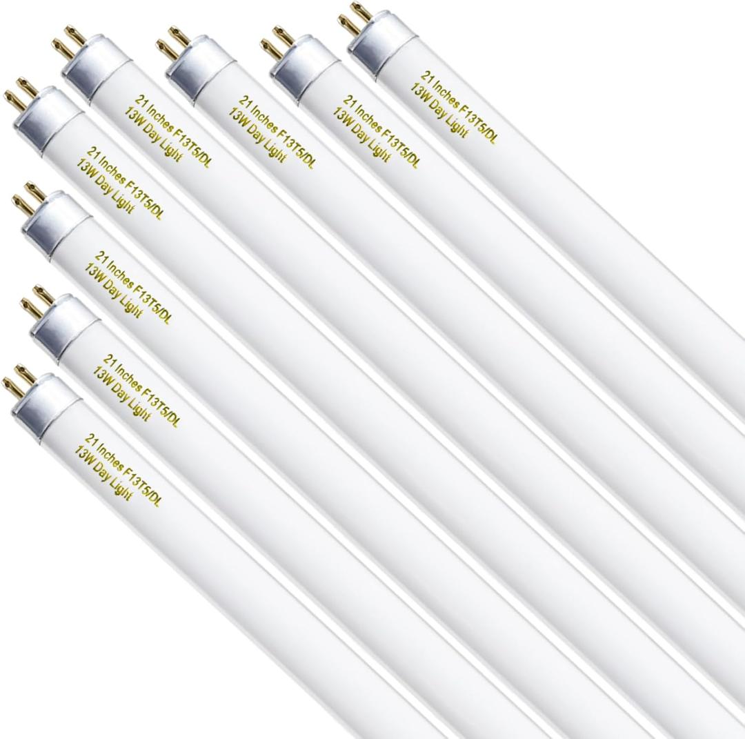 Konideke 8 Pack 21 Inch T5 Fluorescent Bulbs 13 Watt Daylight 6500K, F13T5D Under Cabinet Lights Bulb, 750 Lumen G5 Base