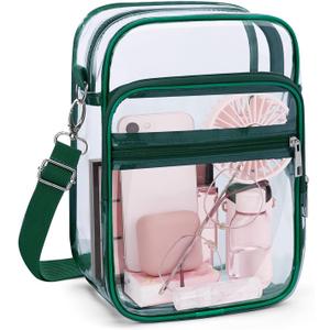 Blvornl Clear Crossbody Bag with Adjustable Shoulder Strap, Stadium Approved PVC Clear Purse Bag, Clear Messenger Bag (Large, Green)