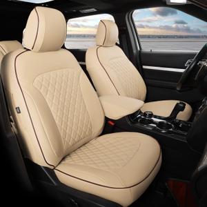 GIANT PANDA Pu Leather 7 Seats Car Seat Covers Full Set Custom Fit Ford Explorer 2016 2017 2018 2019 XLT,Limited,Platinum,Sport,Base,3 Row Model with Second Row 40/60 Split Seats- (Beige) (Beige (Diamond Style))