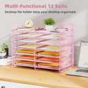 Marbrasse Desktop Literature Organizer, 12 Compartments Mesh Paper Organizer Desk Organizers, Adjustable File Sorter Mail Center Paper Storage Cabinet Classroom Mailbox for Office Home School, Pink