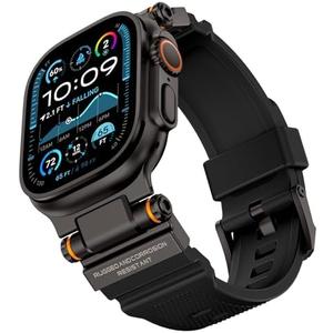 FOAMUNOC Compatible with Apple Watch Ultra 2/1 Band 49mm/46mm/45mm/44mm/42mm for Men, Metal Connector with Silicone Sport Band for iWatch Ultra Series 10/9/8/7/6/SE/5/4/3/2/1, Black/Black