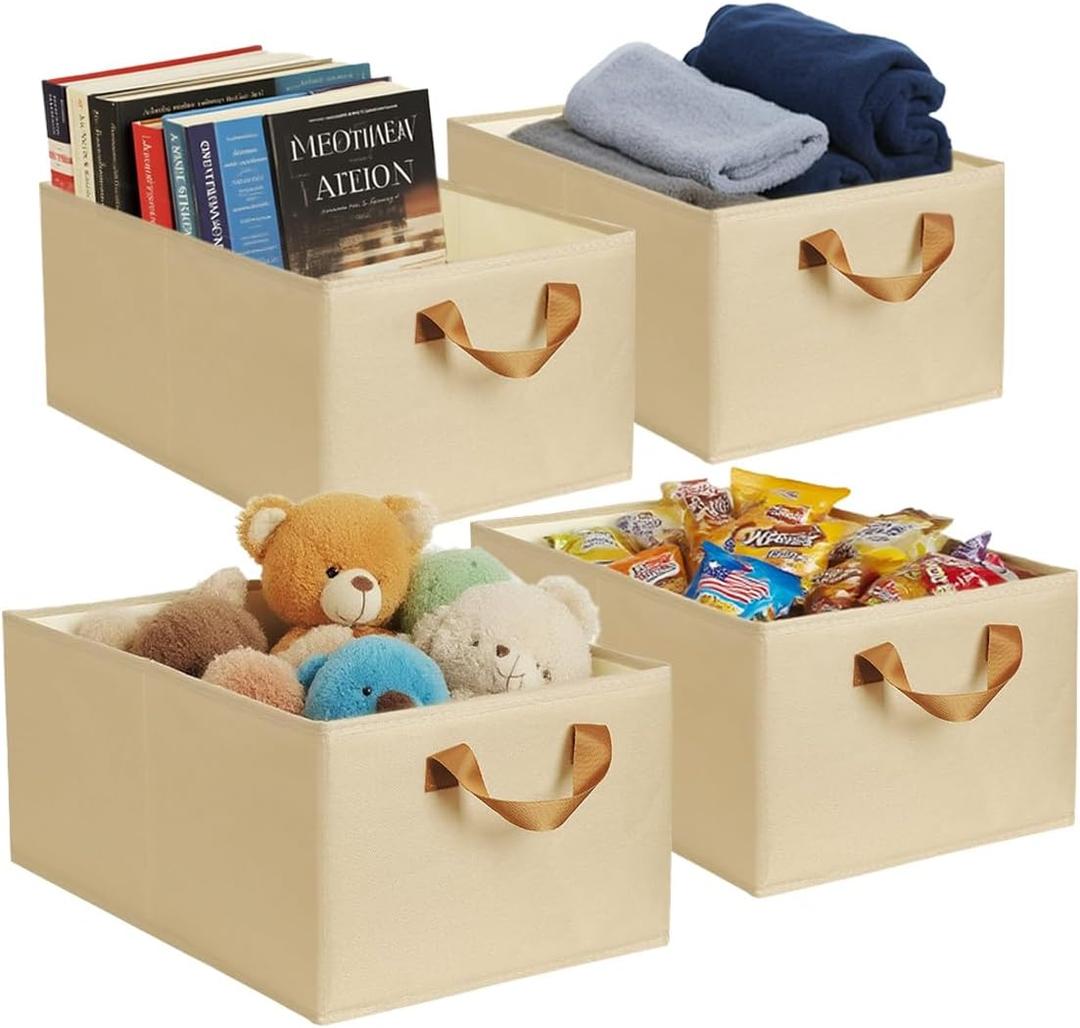 4 Pack Storage Bins, Foldable Storage Baskets for Shelves, Large Fabric Closet Organizers with Handles for Clothing, Toys, Books - Closet Organizers and Storage