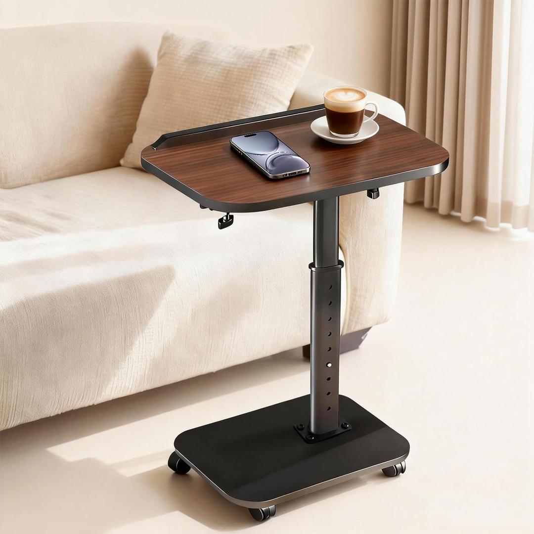 C Table End Table Adjustable Height, Rolling TV Tray Table for Small Spaces 180 Flip-Over Panel Design & 360 Swivel Casters, C Shaped Side Tables for Couch for Living Room, Bedroom, Bed, Sofa, Snack