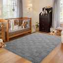 3x5 Grey Washable Shag Area Rug for Bedroom, Modern Geometric Non Slip Living Room Rugs, Fluffy Soft Thick Carpet for Kids Boys Room, Dorm, Office, Bedside, Entryway and Home Decor