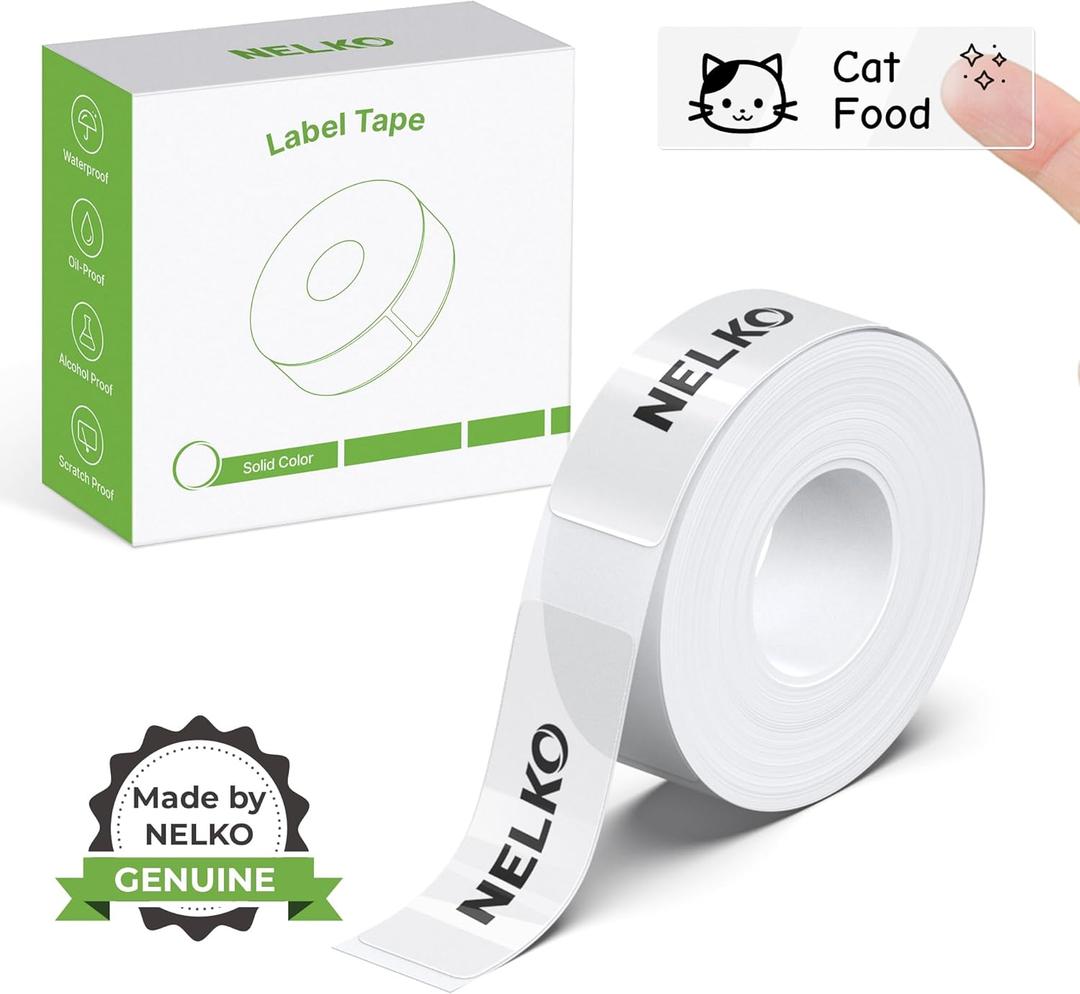 Nelko Genuine P21 Label Maker Tape, Adapted Label Print Paper, 14x40mm (0.55"x1.57"), Standard Laminated Office Labeling Tape Replacement, Multipurpose of Home, Office, 180 Labels/Roll, Transparent