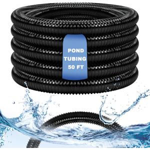 Frienda 50 ft x 1-1/2" ID Pond Pump Tubing Non Kink Water Hose Flexible Corrugated PVC Water Pipe for Garden Pond Waterfall