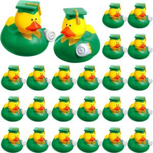 Sratte 10 Pcs Green Graduation Rubber Ducks 2025 Grad Silicone Duck Bulk Graduation Small Rubber Animal Gift Cake Topper for Teacher Graduation Party Favors Supplies