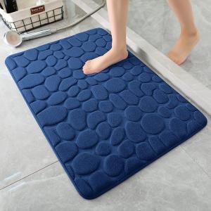 YIHOUSE Memory Foam Bath Mat Cobblestone Bathroom Rugs Super Water Absorbent Bath Mats for Bathroom Machine Washable Bath Rugs(17x24,Dark Blue)