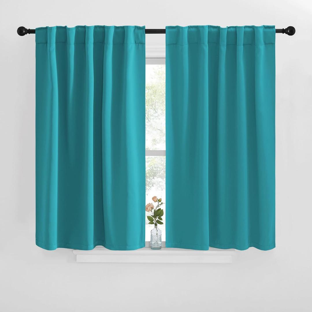 NICETOWN Blackout Curtains and Drapes for Kitchen - (Peacock Teal Color) 42 inches Wide by 40 inches Long, 2 Panels Set, Thermal Insulated Blackout Window Drapes