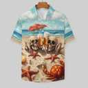 Mens Beer Skull Print Button Down Shirt Fun Hawaiian Shirts Casual Beach Shirt Short Sleeve (Blue, XXXL)