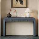 Merax Rustic Console Table with Fluted Drawer Front, Entryway Table with Curved Corners & Thick Legs, Sturdy Sofa Table for Hallway & Living Room, Dark Navy, 54.3" Length