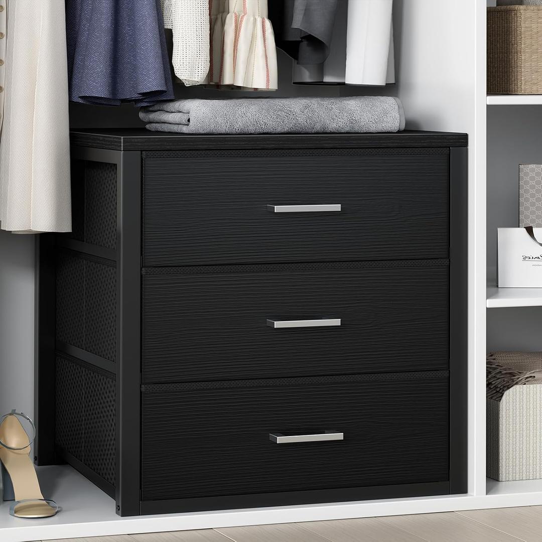 BOLUO Closet Drawers Black 3 Drawer Dresser for Closet Organizers and Storage Bedroom Dorm Modern (L (15.7"D x 21.1"W x 23.4"H))