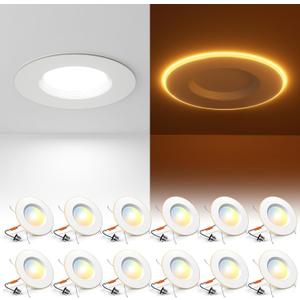 Amico 12 Pack 5/6 Inch LED Can Lights with Night Light, 5CCT Retrofit Recessed Lighting Selectable 2700/3000/4000/5000/6000K, Dimmable, 12W=110W, 1100LM Downlight - ETL & FCC