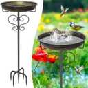 DAYSUP Bird Bath for Outside,Freestanding Metal Bird Bath Feeder with Heavy Duty 5 Prong Stake, Garden Birdbath Birdfeeder Bowl for Yard Lawn Patio Decor (Vintage Gold)