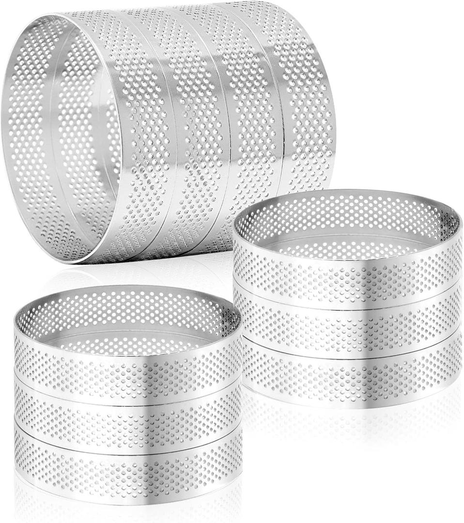 10 Pcs 3.5 Inch 304 Stainless Steel Tart Ring, Heat-Resistant Perforated Cake Mousse Ring, Round Ring Baking Small Fruit Tarte Crust Tools (9cm)