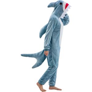Unisex Adult Onesie Pajamas Animal One Piece Snug Fit Halloween Costume Sleepwear Homewear (Large, Blue Shark)