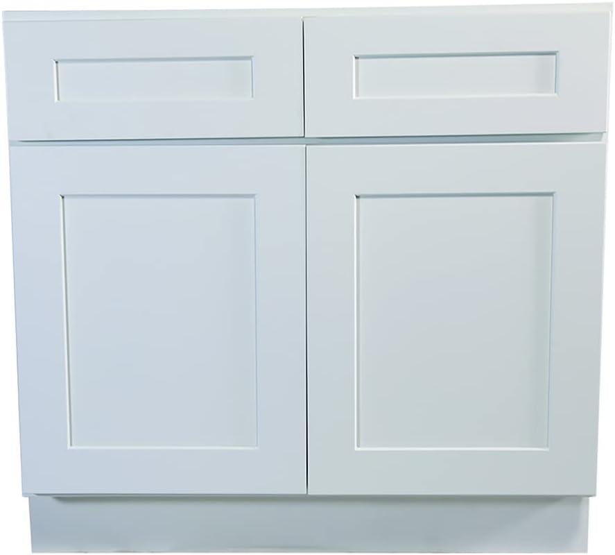 Brookings Shaker Unassembled Base Kitchen Cabinet B48, 48 W x 24 D x 34.5 H, Painted White, Solid Wood, Design House, 561423