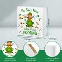 St. Patricks Day Decor Funny He Sees You When You Re Pooping Bathroom Wooden Box Sign,for Bathroom Shelf Washroom Toilet Restroom Shelves Decor 5 x 5 Inches