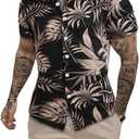 GORGLITTER Men's Vacation Beach Outfits 2 Piece Shorts Set Floral Hawaiian Button Down Shirt and Shorts (XX-Large, Khaki)