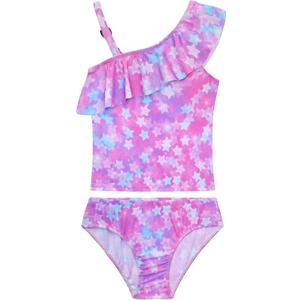 Girls Tankini Swimsuit Two Piece Bathing Suit Colorful Toddler Kids Ruffle Swimwear Adjustable Strap Summer Beach