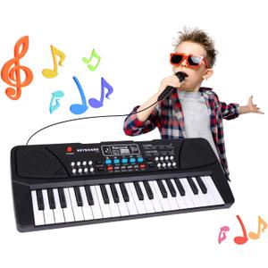 M SANMERSEN Upgraded Kids Piano Keyboard 37 Keys with Microphone, Music Toys Birthday Gifts for 3 4 5 6 Year Old Boys Girls, Black
