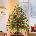 MARTINE MALL 3FT Realistic Norfolk Pine Tree Small Christmas Tree with 50 LED String Light, Full Mini Christmas Tree Artificial Tabletop Xmas Trees with Red Hanging Ball Ornaments for Table Holiday