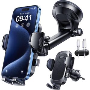 YRU True Military-Grade [360 Rotation Suction] 2026 Ultimate Car Phone Holder Mount 90+LBS Safest Strongest & Patent Certs Dashboard Windshield Vent for iPhone 17 16 Pro Max Samsung, Jet Black
