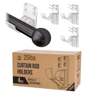 4pcs Heavy Duty Curtain Rod Holders with Wide Hook, 5X Stronger Than Adhesive Curtain Rod Hooks, 25 LBS Tension Curtain Rod Bracket for Wall with Level and Pin Guide, Minimal Damage Curtain