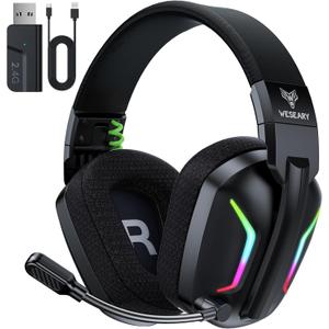 Wireless Gaming Headsets for PC, PS5, PS4, Switch, Mac, 2.4GHz Wireless Gaming Headphone with ENC Noise Canceling Microphone, Bluetooth 5.4, Cool Lighting, 50H Battery, 50mm Drivers