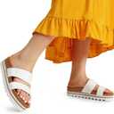 DREAM PAIRS Women's Platform Wedge Sandals with Arch Support, Comfortable Beach Slip-on Flat Sandals, Casual 2-Strap Cork Cushion Slides for Women, Size 6.5