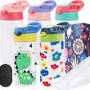 Joyclub 5 Pack Kids Sublimation Tumbler with Lid and Straw 12 oz Kids Sublimation Water Bottles Stainless Steel Cups for DIY Insulated Tumbler Heat Press Print