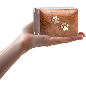INTAJ Pet Urns for Dogs Ashes - Rosewood Dog Urn for Ashes Handcrafted - Paws Inlaid Cremation Pet urn for Cats - Decorative Wooden Box Keepsake Urn (Two Paws, XS - 5x3x2)