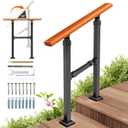 Metal Handrail Wood Grain for Elderly, 2 Step Hand Rails for Outdoor Steps, Outdoor Indoor Stair Handrails Kit, Porch Hand Rails for Concrete Steps