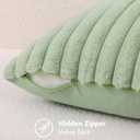 decorUhome Summer Cozy Faux Fur Throw Pillow Covers 12x20 Set of 2 Decorative Soft Plush Striped Lumbar Modern Farmhouse Boho Couch Pillow Cases with Velvet Back for Sofa Bed Living Room, Sage Green