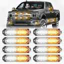 BooYu Amber/White LED Surface Mount Emergency Strobe Flashing Lights for Trucks Vehicles Car, Ultra Slim Sync Feature Hazard Warning Beacon Grille Light Bar for Firefighter/Construction/Police (8 Pcs) (01-Amber/White)