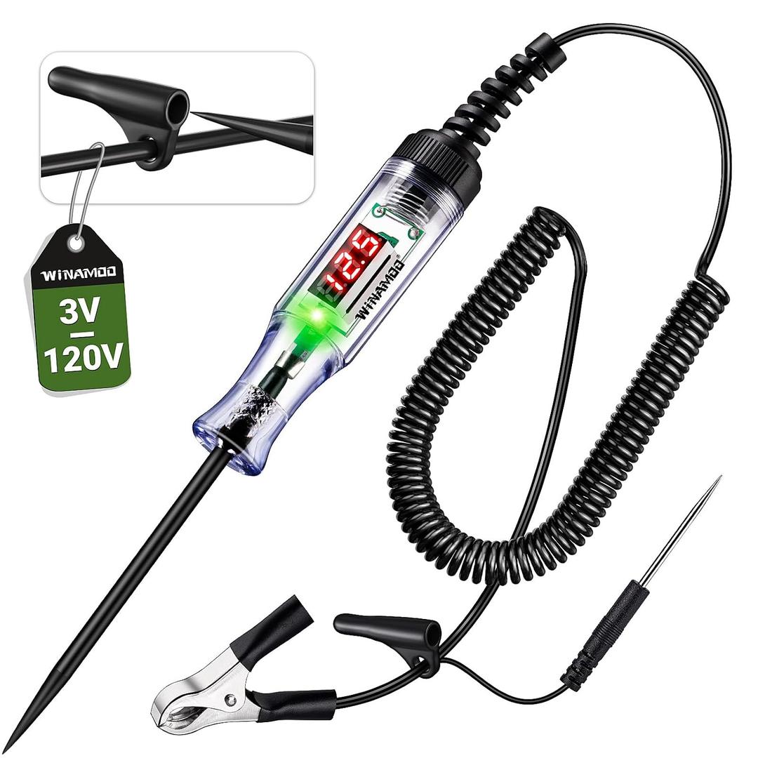 WINAMOO Automotive Test Light with 3-120V LED Digital Voltage Display, Auto Circuit Tester with Voltmeter & Dual Color Polarity Indicate, Electric Test Pen w/Stainless Probe for Car/Truck/SUV Checker