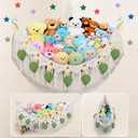 Stuffed Animal Storage Hammock Corner w/LED Star Light, 56'' Jumbo Boho Tassel Leaf Hanging Stuffed Animal Net Holder, Cream Toy Hammock Plushie Net for Kid Girls Boys Gift Nursery Decor (XX-Large Leaf Style)