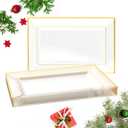 FOCUSLINE 8 PCS Plastic Serving Trays for Party, Clear and Gold Rim Serving Platters and Trays, Premium Plastic Fruit Tray, Disposable Platters for Cupcake, Dessert, Appetizers